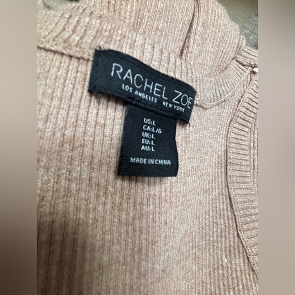 RACHEL ZOE BODYCON SLEEVELESS TAN RIBBED KNIT RESORTWEAR MIDI DRESS SZ LARGE - Picture 8 of 8